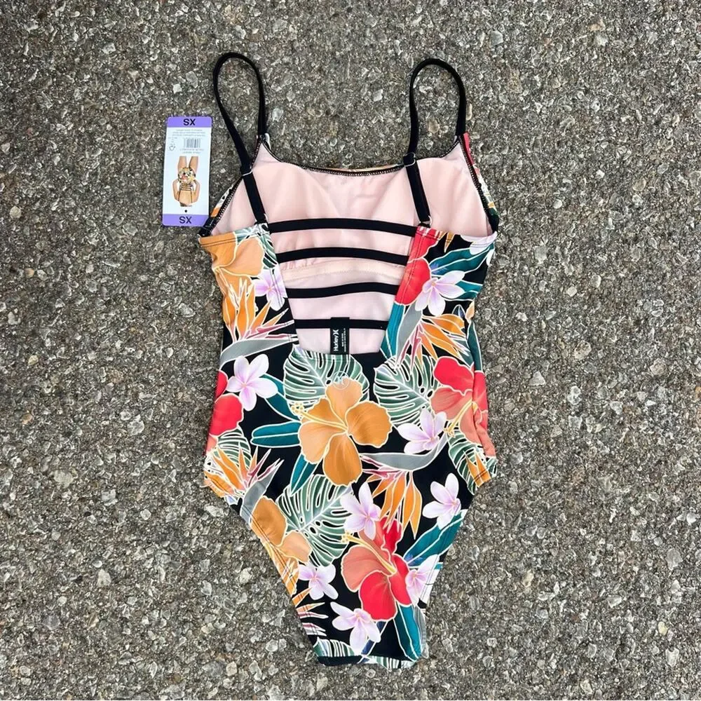 Hurley Caribbean Dreamin Black Tropical One Piece Swimsuit NWT XS Style 1603047 - Picture 4 of 8